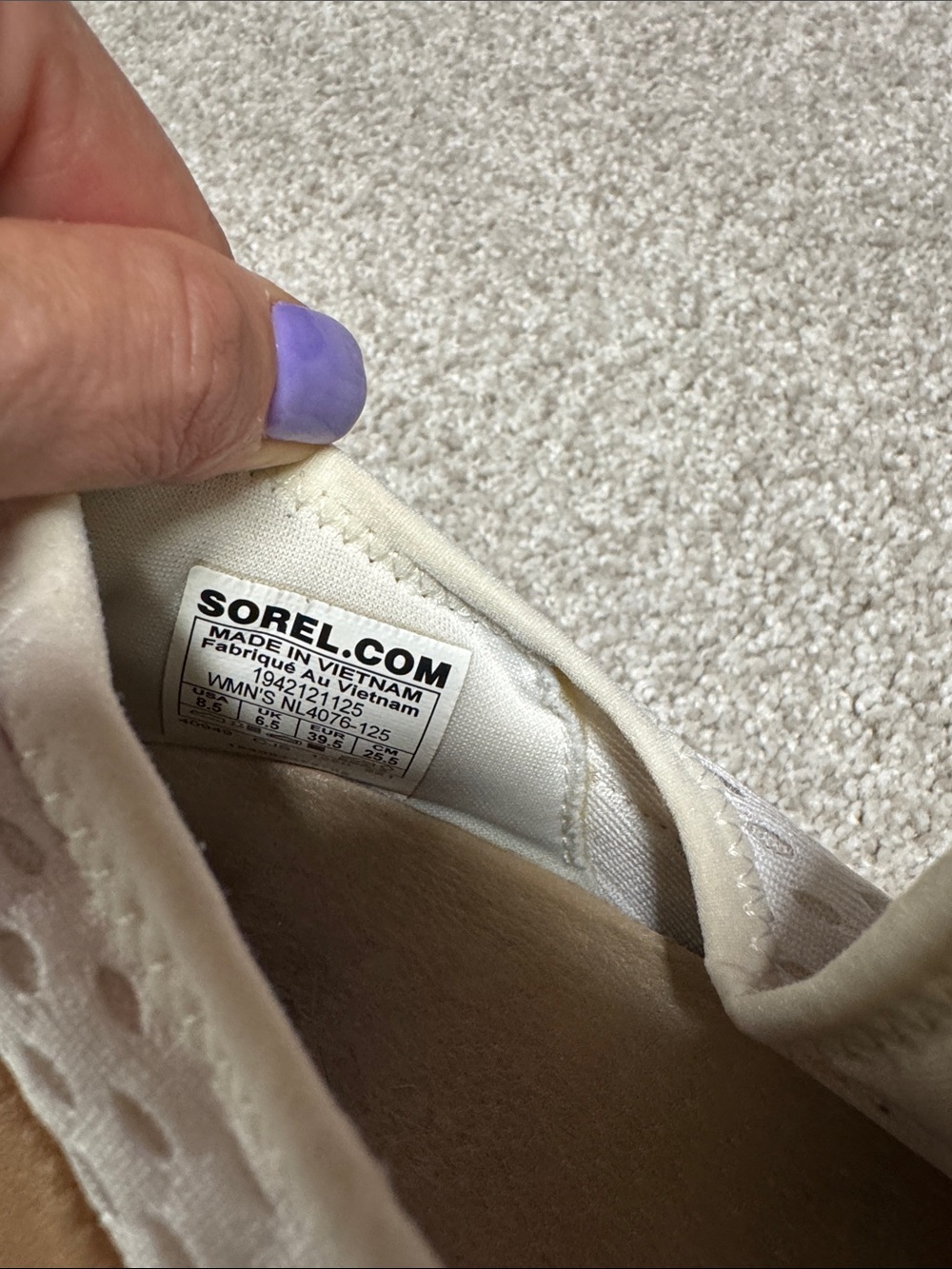 Sorel Women's White Mesh Slip-On Sneakers with Black Strap and Tan Heel - Picture 2 of 7